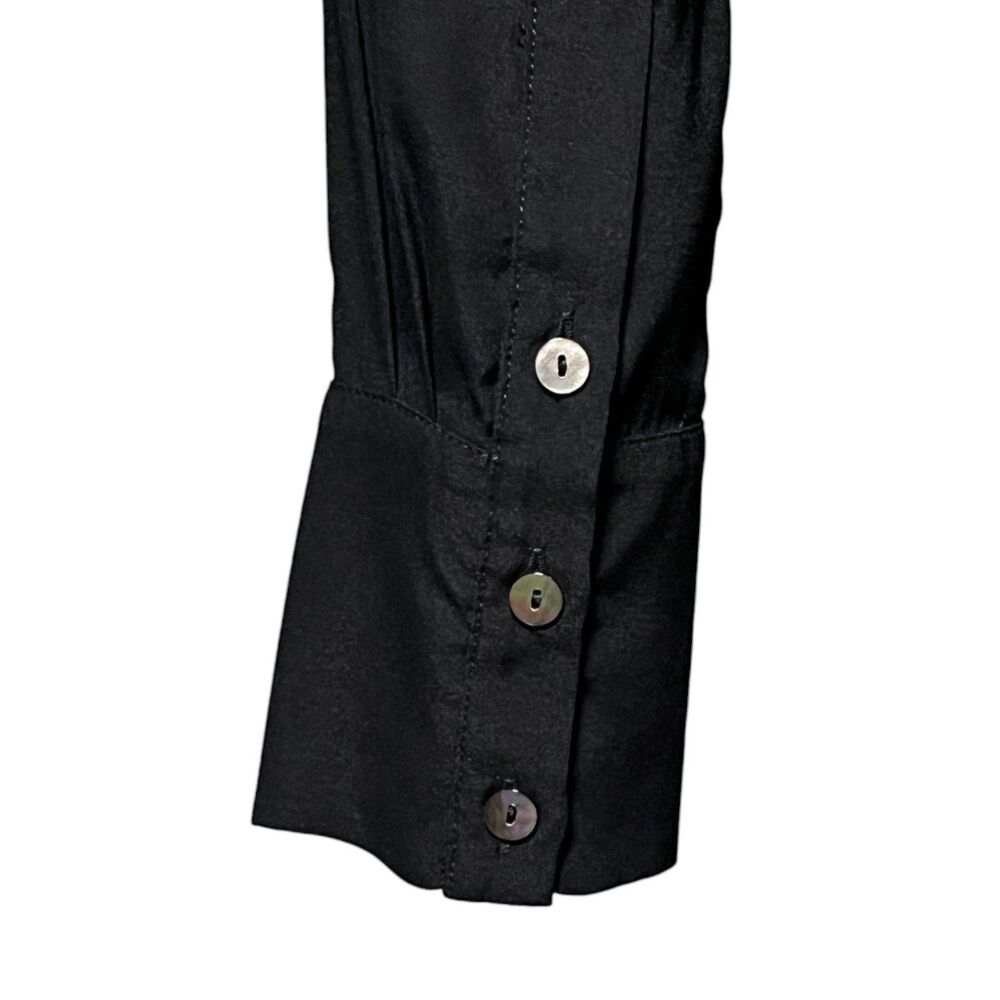 Ramy Brook Tiah Silk Sheer Button Down Blouse Black Long Sleeve Top Medium - Picture 5 of 9